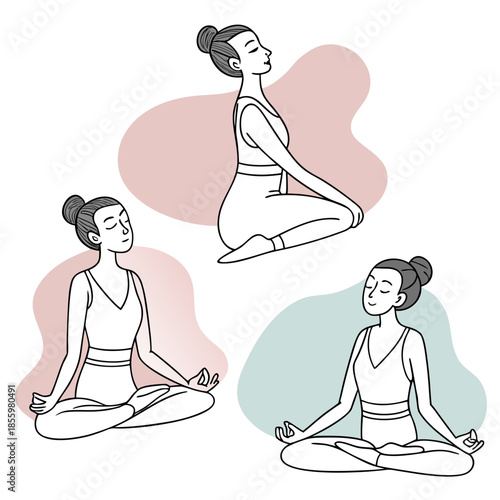 Women practicing meditation and yoga poses