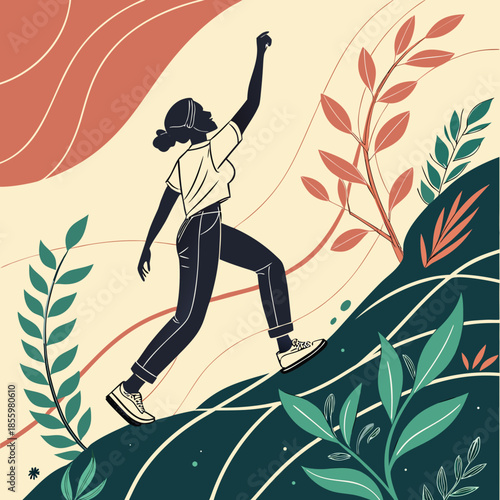 Woman conquering a mountain