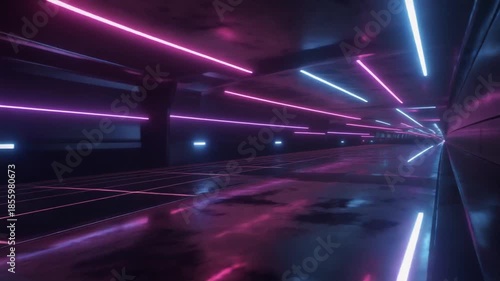 Night club concert stage with bright lights and lasers