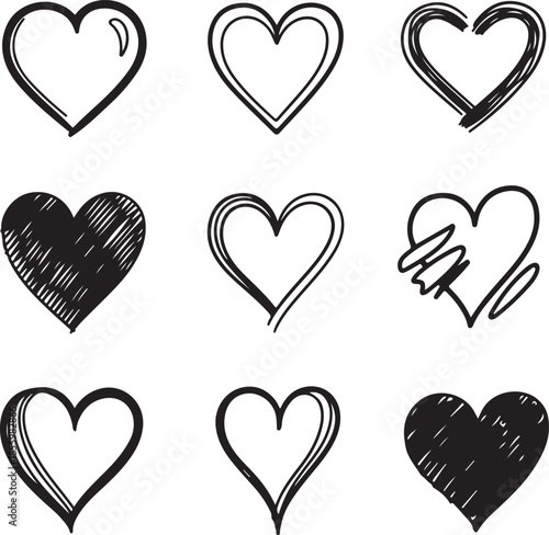 Hand Drawn Heart Icons Collection vector