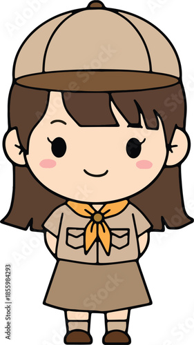 Cute girl scout wearing uniform and cap smiling