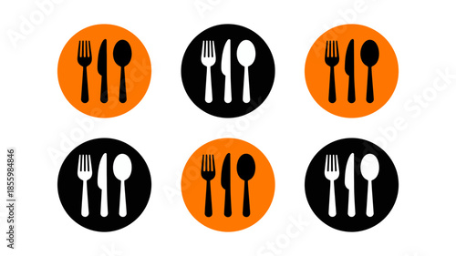 Simple icons collection representing dining utensils fork, knife, and spoon for restaurant use