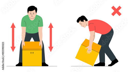 Safe lifting techniques comparing proper and improper methods to prevent back injury