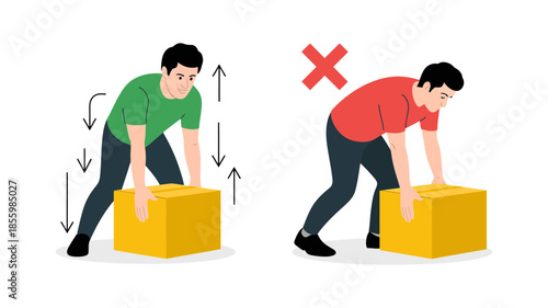 Correct versus incorrect manual handling techniques to prevent back injuries