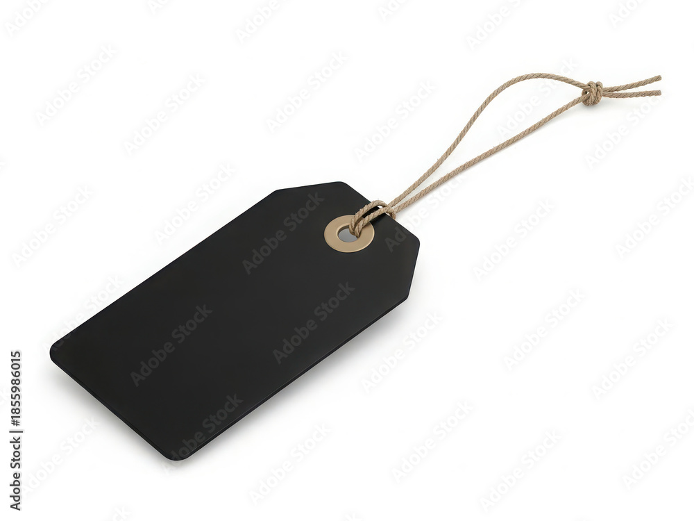 Fototapeta premium Blank black tag with string attachment