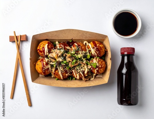 Japanese Takoyaki Street Food with Toppings