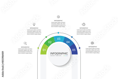 Business visualization infographic circle design template with 5 options, steps or processes. Business presentation.	