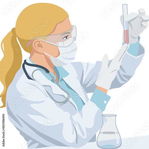 Female Scientist Analyzing Test Tube Sample in Medical Laboratory