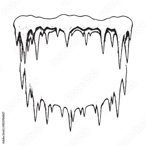 Snow icicles frame. Frozen winter decoration, frost border vector