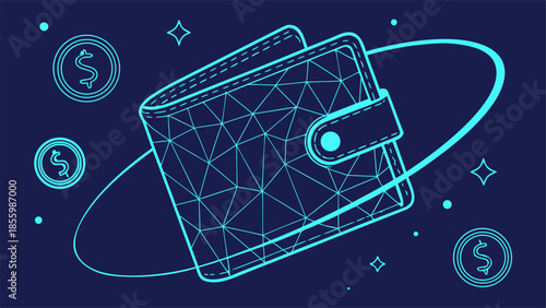 Digital Wallet Cryptocurrency Blockchain Technology Finance Concept with vector illustration
