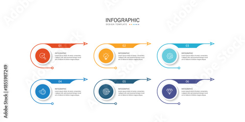 Business infographic template. 6 Step timeline journey. Process diagram, Infographic elements vector illustration.	