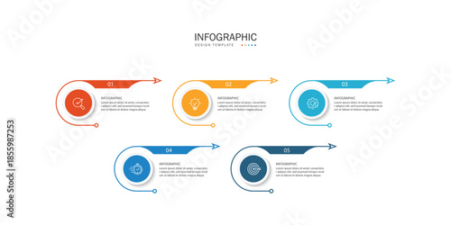 Business infographic template. 5 Step timeline journey. Process diagram, Infographic elements vector illustration.	