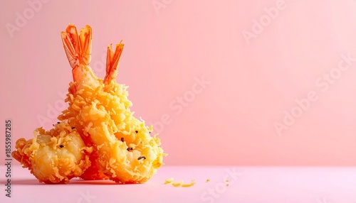 Crispy Shrimp Tempura on Yellow Background with Copy Space