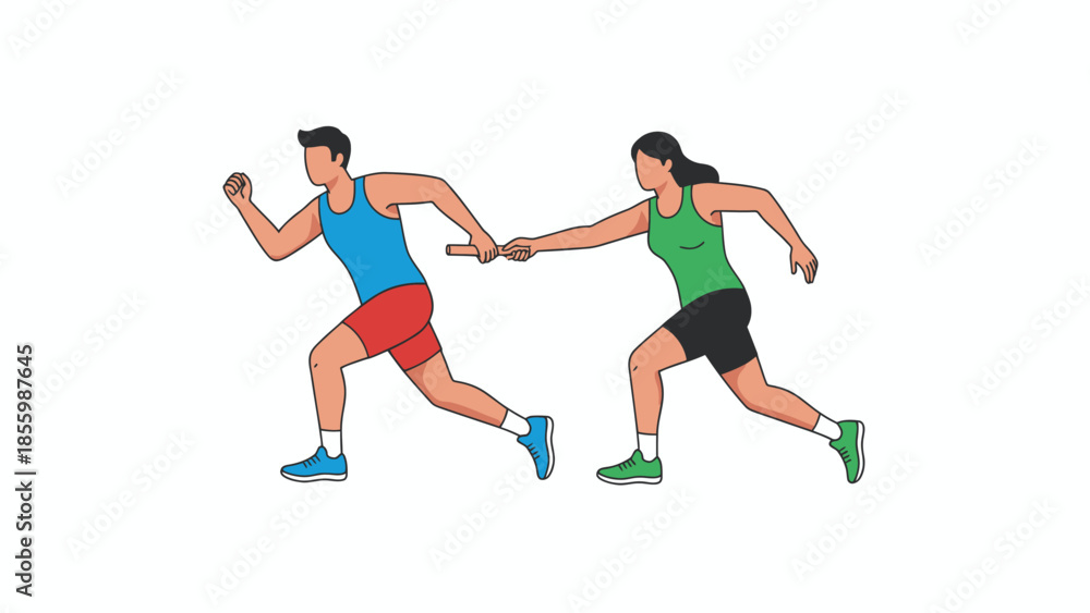 Obraz premium two relay runners exchanging a baton