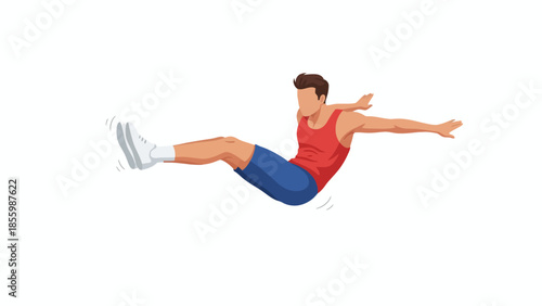 long jump athlete mid-air, legs extended forward