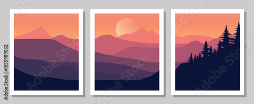 Vibrant mountain landscapes with stunning sunset views and silhouetted trees