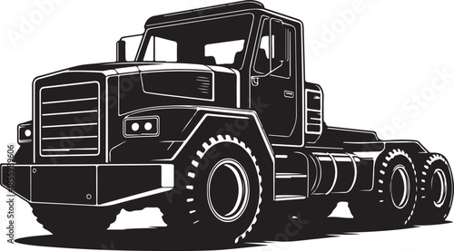 Heavyduty truck with large wheels and powerful engine isolated illustration