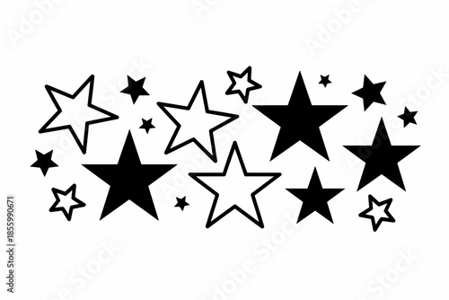 Assortment Of Black and White Stars Of Varying Shapes and Sizes on White