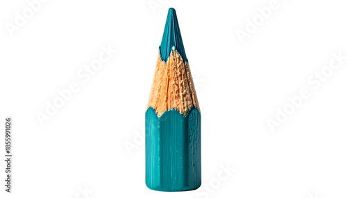 Macro view of a sharpened teal-colored pencil against a stark black background