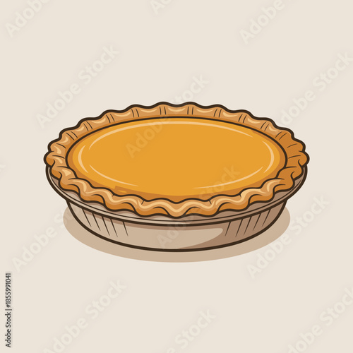 Vector illustration of sweet potato pie with crimped crust – Suitable for Thanksgiving menu design or baking blogs.