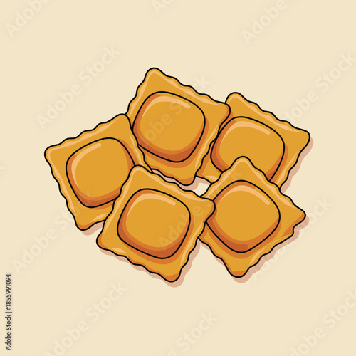 Vector illustration of pumpkin ravioli pasta – Ideal for Thanksgiving food art, seasonal menu design, or Italian cuisine.