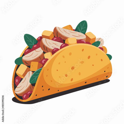 Thanksgiving turkey leg taco vector illustration – Suitable for creative recipe blogs, seasonal food truck branding, or unique holiday meal ideas.