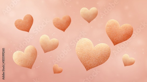 Beautiful collection of soft, gradient hearts on a pastel pink background, perfect for romantic and heartfelt designs and celebrations