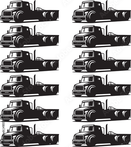 Set of heavyduty trucks with dual wheels isolated on transparent