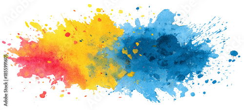 Colorful rainbow watercolor illustration with bright ink splashes. creative watercolor art background with colorful brush strokes ink splatter texture.