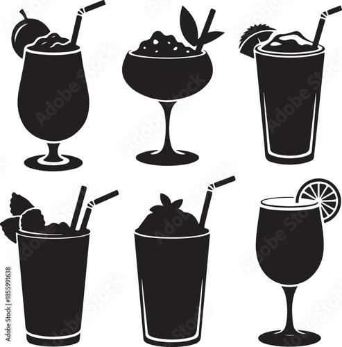 Collection of refreshing summer drinks in different glassware styles