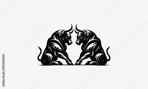Two Angry Bulls Silhouette Design – Aggressive Animal Vector Illustration