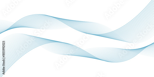 Abstract blue smooth wave on a white background. Dynamic sound wave. Design element. Vector illustration.