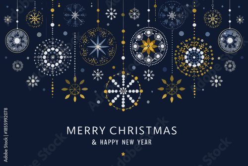 Elegant snowflake ornaments and festive greetings for a joyful christmas season