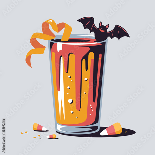 Bloody red drizzle Halloween orange mocktail vector illustration – Ideal for spooky drink menus, holiday party promotions, or themed graphic design.