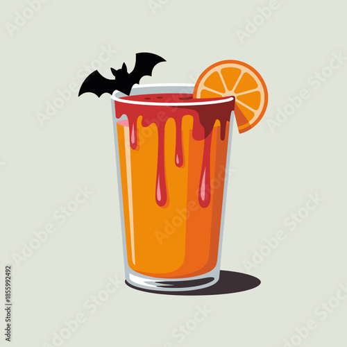 Clean vector illustration of Halloween orange mocktail with red bloody streaks – Perfect for spooky drink marketing, seasonal web design, or holiday recipe content.