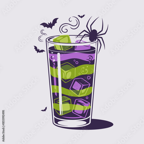 Layered purple and green spooky iced lemonade vector illustration – Ideal for seasonal beverage menus, Halloween party themes, or colorful graphic assets.