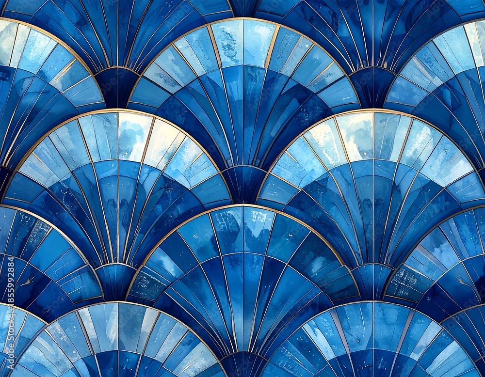 Naklejka premium Stunning Blue Fan-Shaped Mosaic Pattern.