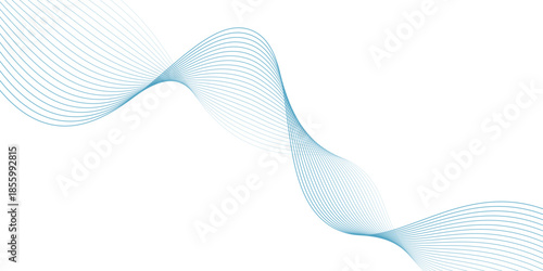 Abstract blue smooth wave on a white background. Dynamic sound wave. Design element. Vector illustration.