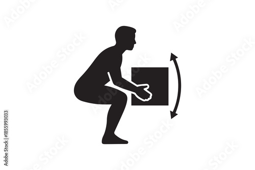 Safe lifting technique and workplace ergonomics silhouette - Man lifting heavy box using correct posture icon