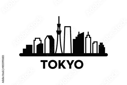 Tokyo Skyline Silhouette Black and White Icon Illustration Vector Graphic
