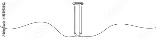 Laboratory test tube in one line art style. Drawing of an empty glass test tube, with black editable stroke on a white background. Vector illustration.