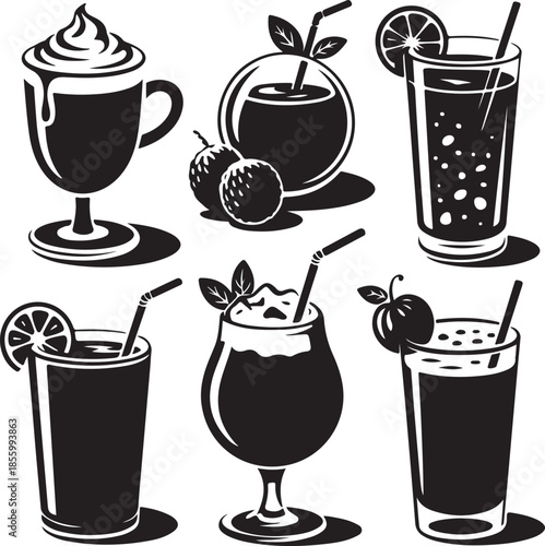 Assorted stylish drinks and beverages illustration set