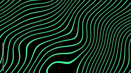 A green wave pattern on a black background, with wavy lines moving across the frame in a smooth, flowing motion.