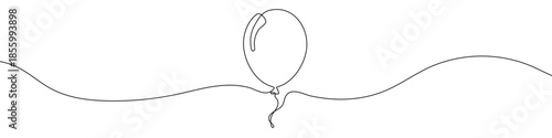 Air balloon in one line art style. Drawing of a round balloon on a string, with black editable stroke on a white background. Vector illustration.