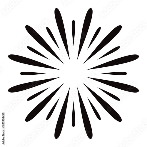 Black and white hand drawn sunburst or firework radial blast set illustration fireworks explosion set white black,  Hand drawn vector elements. 