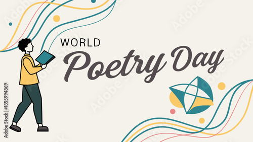 Vector illustration of a happy birthday card design featuring a colorful cartoon fish symbol and artistic text sign concept