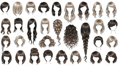 Variety of hairstyles and haircuts for women and girls illustrated