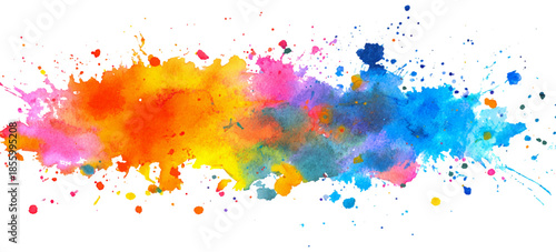 Colorful rainbow watercolor illustration with bright ink splashes. creative watercolor art background with colorful brush strokes ink splatter texture.