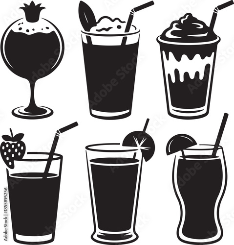 Assorted refreshing summer drinks and beverages illustration set