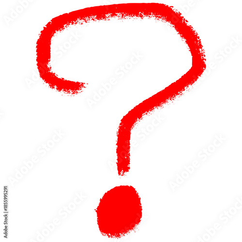 筆文字の手書き赤い墨のはてな記号が浮かび上がり、疑問や思考の始まりを直感的に表現　感嘆符